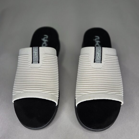 NWT Ryka Women's Epic Slide Wedge Sandals - White Alyssum Knit Fabric - Picture 1 of 7